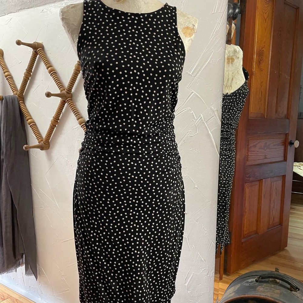 Black and white polka dot sleeveless dress